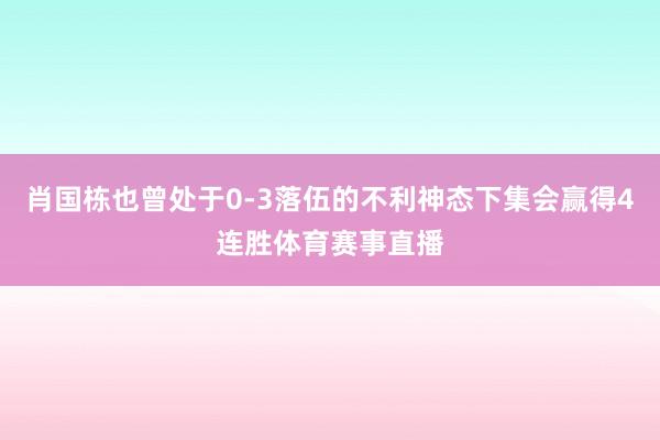 肖国栋也曾处于0-3落伍的不利神态下集会赢得4连胜体育赛事直播